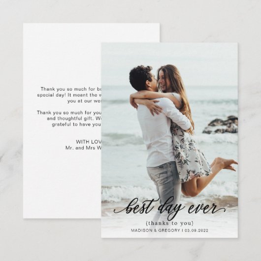 Eenvoudig elegant script, beste dag ooit, foto-bru bedankkaart (Voorkant / Achterkant)