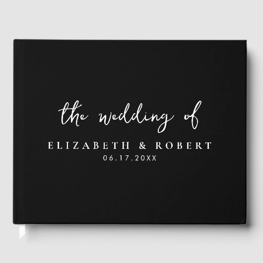 Eenvoudig Elegant Script Black and White Wedding Gastenboek (Voorkant)