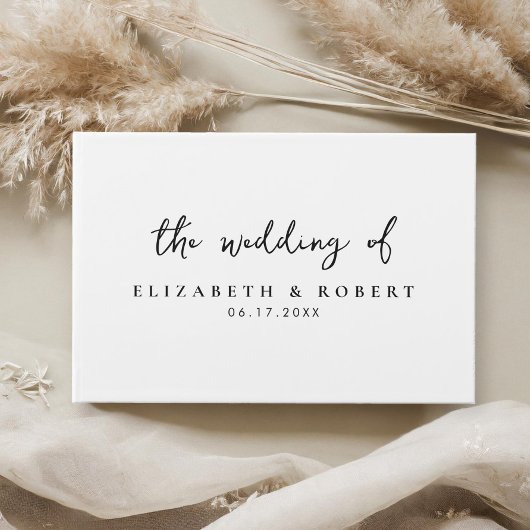 Eenvoudig Elegant Script Black and White Wedding Gastenboek