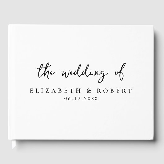Eenvoudig Elegant Script Black and White Wedding Gastenboek (Voorkant)
