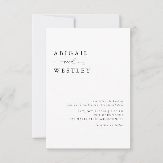 Eenvoudig Elegant Script Black and White Wedding Kaart (Voorkant)