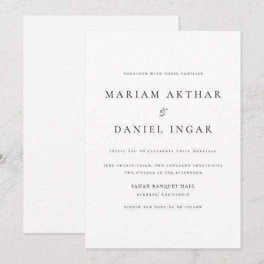 Eenvoudig Elegant Script Black and White Wedding Kaart (Voorkant / Achterkant)
