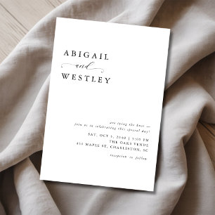 Eenvoudig Elegant Script Black and White Wedding Kaart