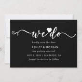 Eenvoudig Elegant Script Black en White Heart dat  Save The Date (Voorkant)
