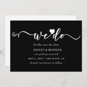 Eenvoudig Elegant Script Black en White Heart dat Save The Date (Voorkant / Achterkant)