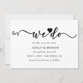 Eenvoudig Elegant Script Black en White Heart dat  Save The Date (Voorkant)