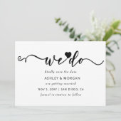 Eenvoudig Elegant Script Black en White Heart dat  Save The Date (Staand voorkant)