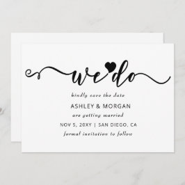 Eenvoudig Elegant Script Black en White Heart dat  Save The Date