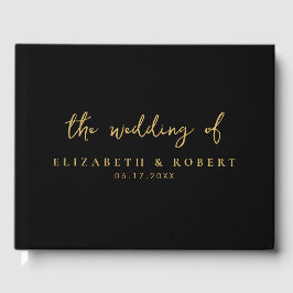 Eenvoudig elegant Script Black Gold Wedding Gastenboek