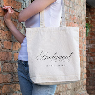 Eenvoudig Elegant Script Black & White Bridesmaid Tote Bag