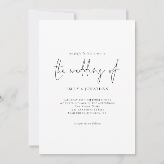 Eenvoudig Elegant Script Black White Wedding Invit Kaart (Voorkant)