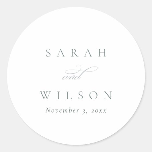 Eenvoudig Elegant Script Black & White Wedding Ronde Sticker (Voorkant)