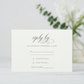 Eenvoudig Elegant Script Black & White Wedding RSVP Kaartje (Staand voorkant)