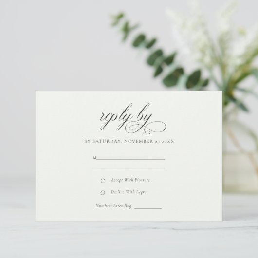 Eenvoudig Elegant Script Black & White Wedding RSVP Kaartje (Staand voorkant)