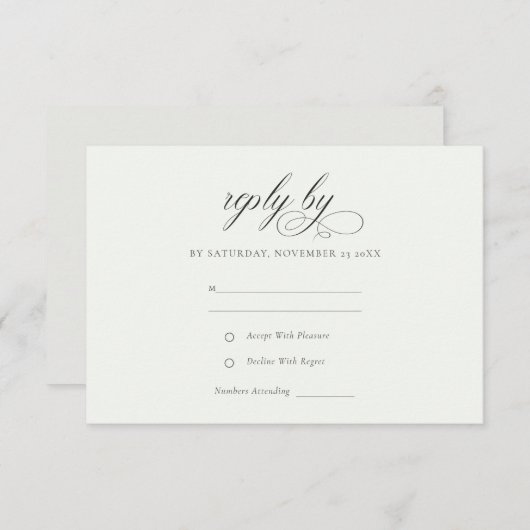 Eenvoudig Elegant Script Black & White Wedding RSVP Kaartje (Voorkant / Achterkant)