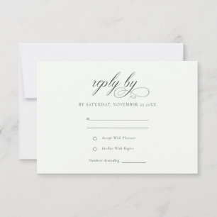 Eenvoudig Elegant Script Black & White Wedding RSVP Kaartje