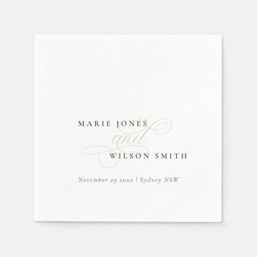 Eenvoudig Elegant Script Black & White Wedding Servet (Voorkant)