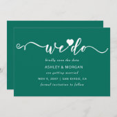 Eenvoudig elegant script Blauwgroen groen hart dat Save The Date (Voorkant / Achterkant)