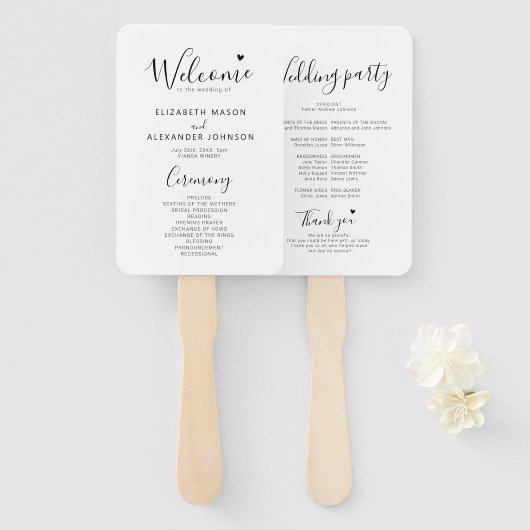 Eenvoudig Elegant Script bruiloft ceremonie progra Handwaaier (Voorkant en achterkant)