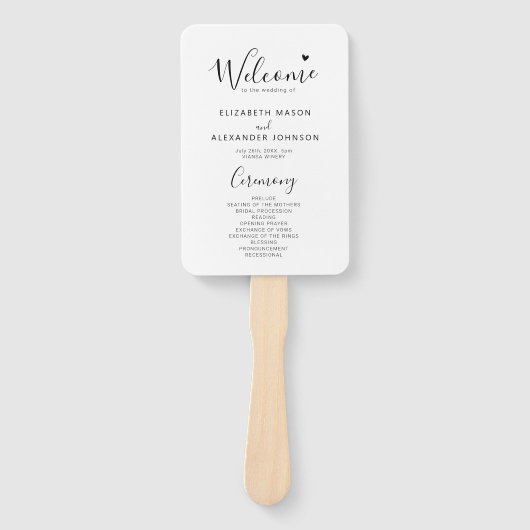 Eenvoudig Elegant Script bruiloft ceremonie progra Handwaaier (Voorkant)