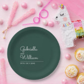 Eenvoudig Elegant Script Bruiloft met Smaragd Papieren Bordje (Feest)