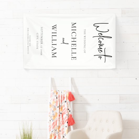 Eenvoudig elegant script bruiloft Welkom Spandoek (Insitu)