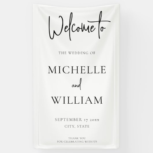 Eenvoudig elegant script bruiloft Welkom Spandoek (Verticaal)