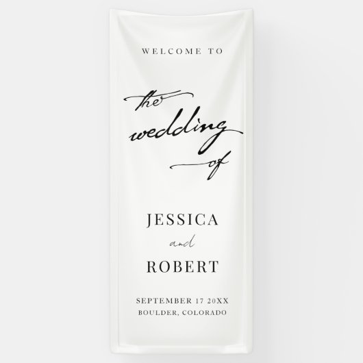 Eenvoudig elegant script bruiloft Welkom Spandoek (Verticaal)