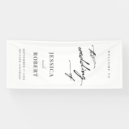 Eenvoudig elegant script bruiloft Welkom Spandoek (Horizontaal)