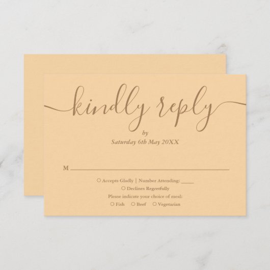 Eenvoudig Elegant Script Champagne Wedding RSVP Kaartje (Voorkant / Achterkant)