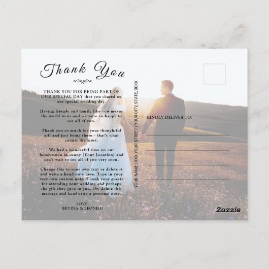 Eenvoudig Elegant Script Custom Photo Weddenschap  Briefkaart (Achterkant)