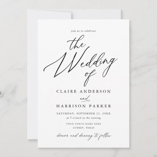 Eenvoudig Elegant Script De bruiloft van details Kaart (Voorkant)