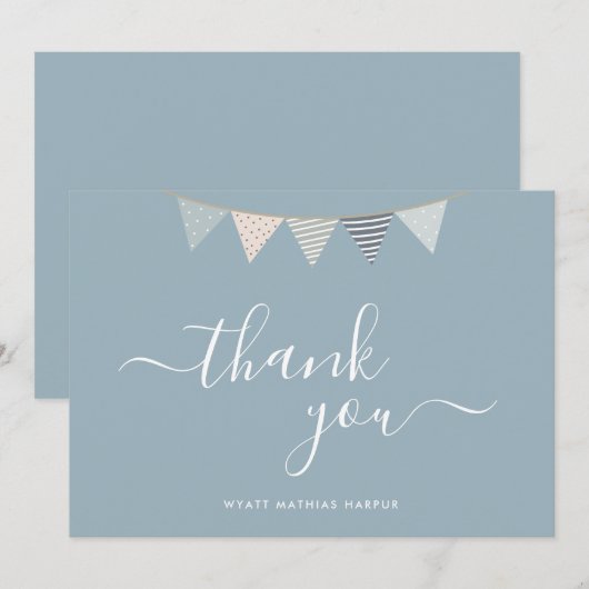 Eenvoudig Elegant Script Dusty Blue Baby Bedankkaart (Voorkant / Achterkant)
