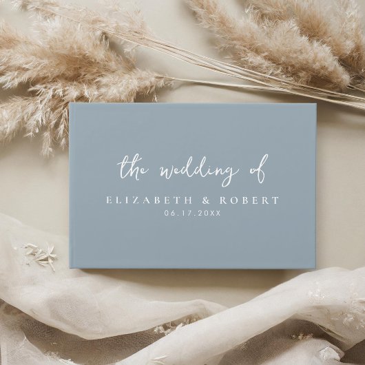 Eenvoudig Elegant Script Dusty Blue Wedding Gastenboek