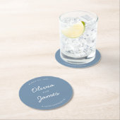 Eenvoudig Elegant Script Dusty Blue Wedding Hashta Ronde Kartonnen Onderzetter (Insitu)