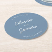 Eenvoudig Elegant Script Dusty Blue Wedding Hashta Ronde Kartonnen Onderzetter (Gebogen)