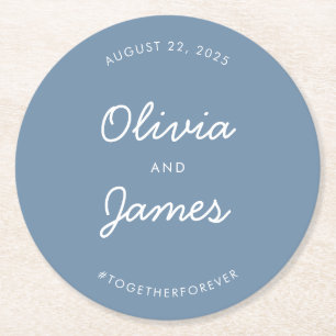 Eenvoudig Elegant Script Dusty Blue Wedding Hashta Ronde Kartonnen Onderzetter