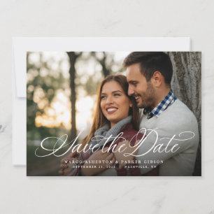 Eenvoudig elegant script één foto horizontaal save the date
