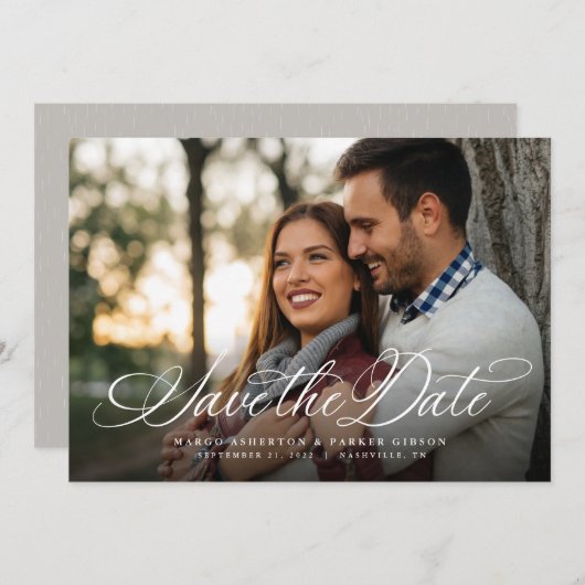 Eenvoudig elegant script één foto horizontaal save the date (Voorkant / Achterkant)