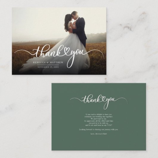 Eenvoudig elegant script en fotohuwelijk bedankt notitiekaartje (Voorkant / Achterkant)