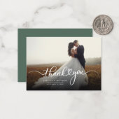 Eenvoudig elegant script en fotohuwelijk bedankt notitiekaartje (Voorkant / Achterkant in situ)