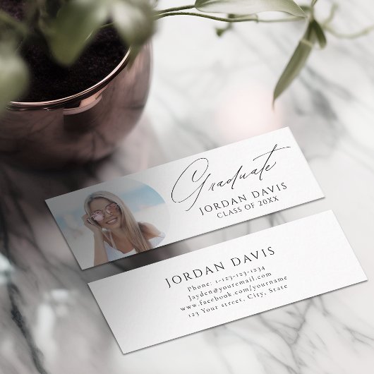 Eenvoudig Elegant Script Foto Afstuderen Naam Kaar Contactkaartje