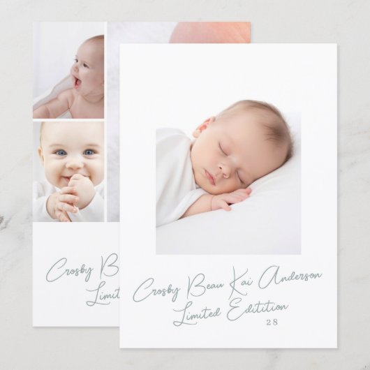 Eenvoudig Elegant Script Foto Baby Geboorte Aankondiging (Voorkant / Achterkant)