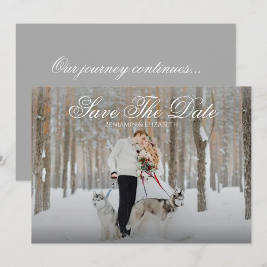 Eenvoudig Elegant Script Foto Bewaar de Datum Kaart (Voorkant / Achterkant)