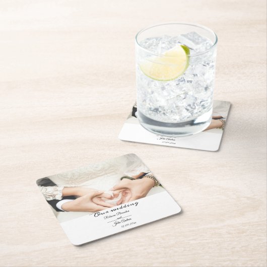 Eenvoudig Elegant Script Foto Bruiloft Party Kartonnen Onderzetters (Insitu)