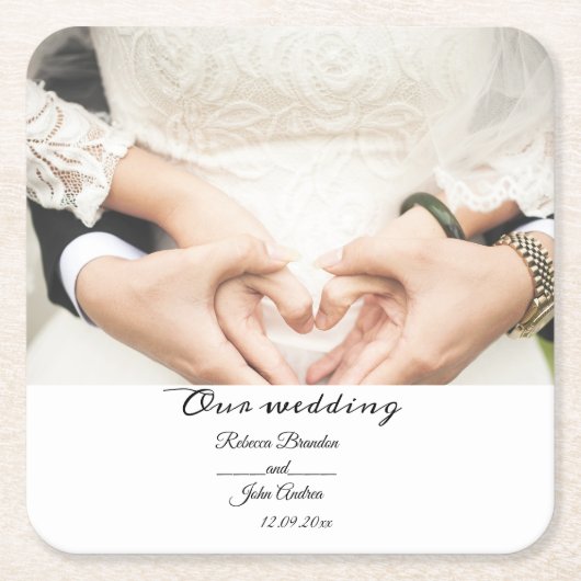 Eenvoudig Elegant Script Foto Bruiloft Party Kartonnen Onderzetters (Voorkant)