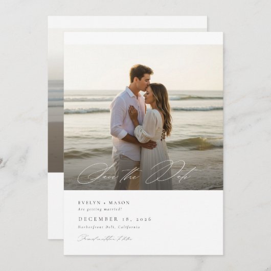 Eenvoudig Elegant Script Foto bruiloft QR-code Save The Date (Voorkant / Achterkant)