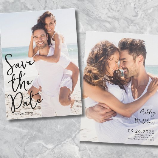 Eenvoudig Elegant Script Foto Bruiloft Save The Date