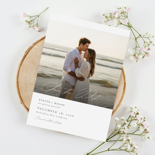 Eenvoudig Elegant Script Foto Huwelijk QR Code Save The Date