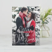 Eenvoudig Elegant Script Foto Modern Kerstmis Feestdagenkaart (Staand voorkant)